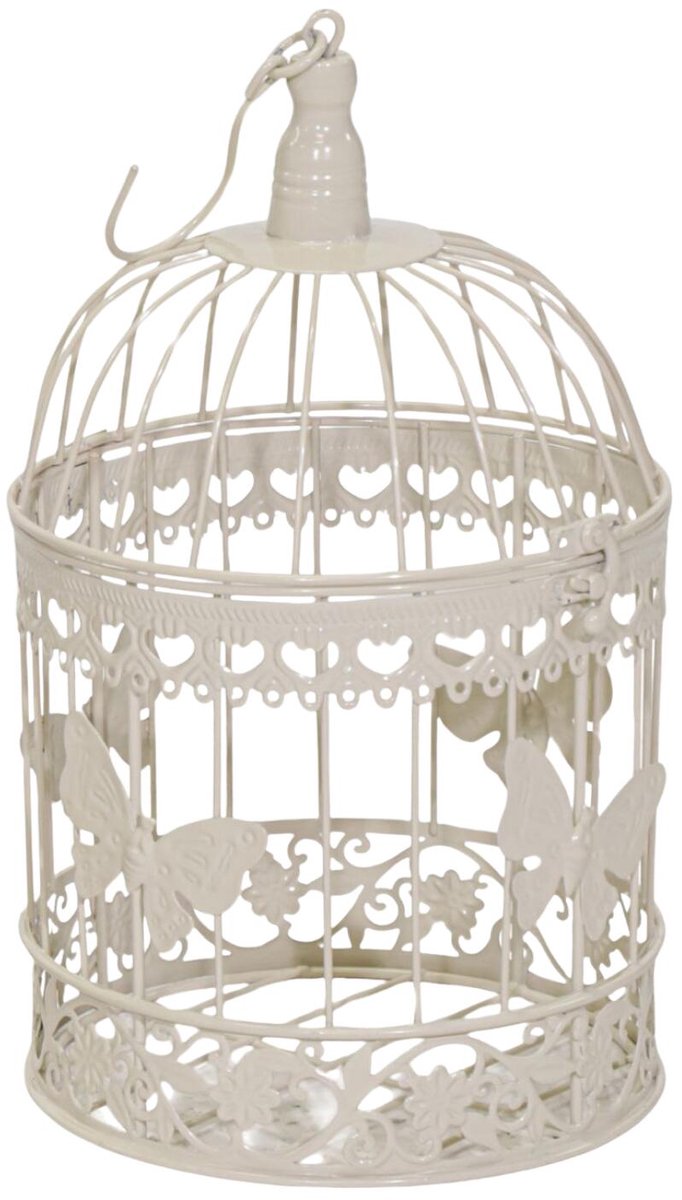 Mega Collections Home decoratie vogelkooi Eden - draad metaal - creme wit - 19 x 33 cm - voliere