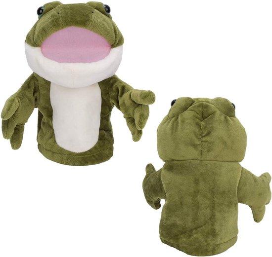 Kikker Handpop - Pluche Dier - Verhaal Tijd - Zacht Materiaal - 30cm - Groen van Kikker. — afbeelding 2