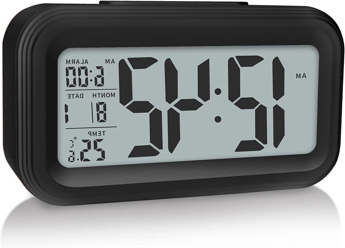 Digitale wekker - Bureauklok - Wakker worden - Slim nachtlampje - 45 inch display - Zwart