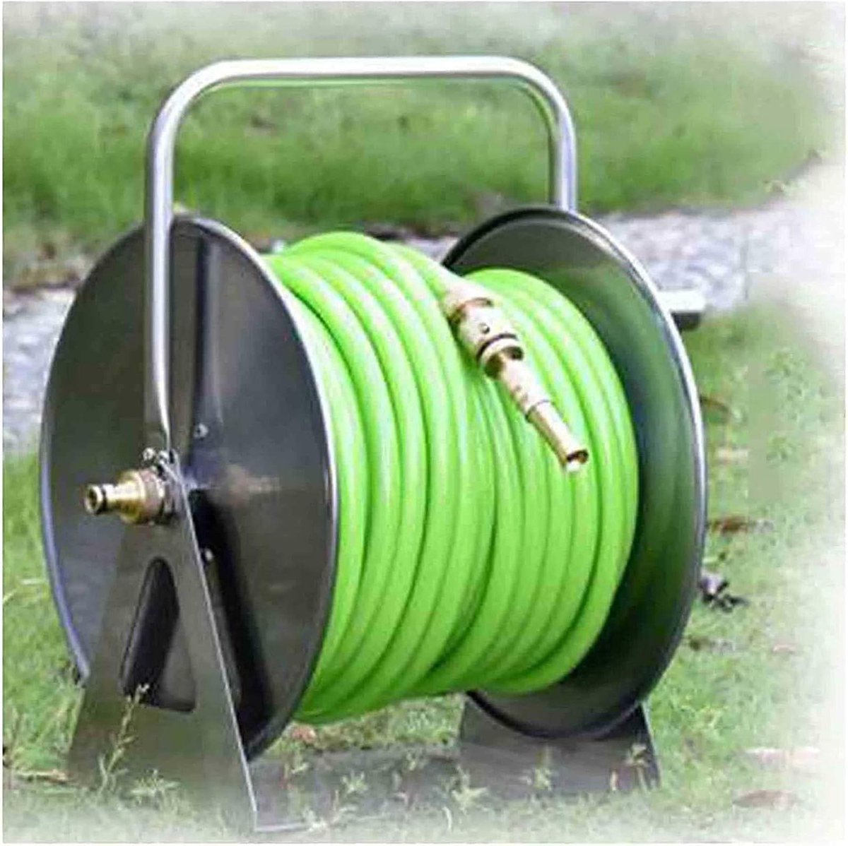 Tuinslanghaspel - Slanghouder - Tuin Besproeien - Roestvrij Staal - 15-40m slang - Groen