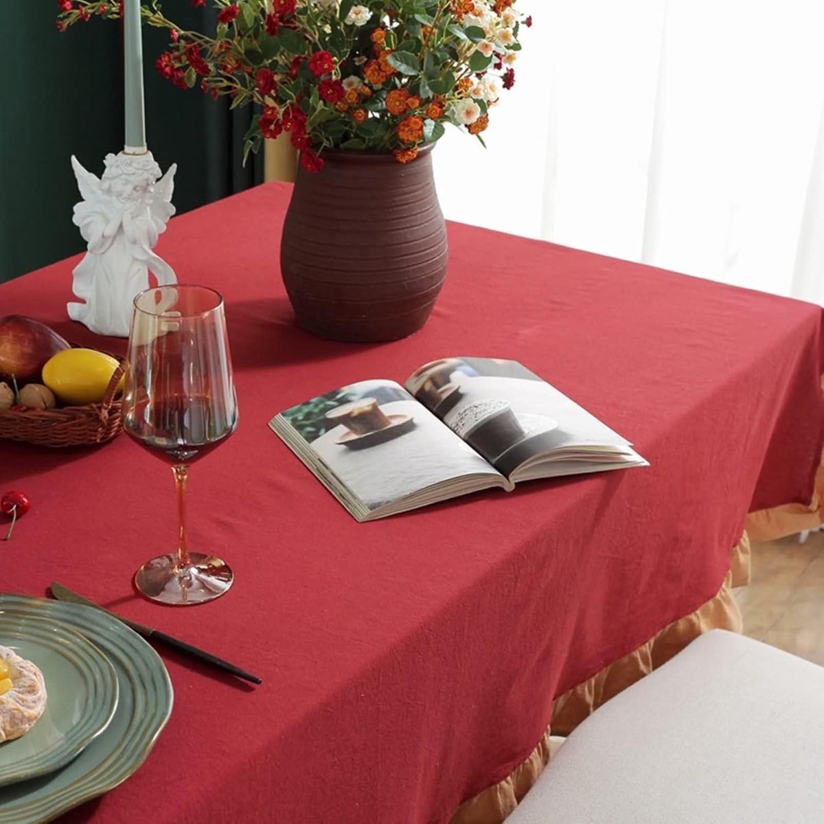 Tafelkleed - Bedekking Tafel - Eettafel Aankleden - Wasbaar Katoen - 89 x 89 cm - Rood