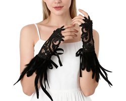 Lace Handschoenen - Vingerloos Accessoire - Feestelijke Outfit - Elegante Kant Detail - 36x16 cm - Zwart
