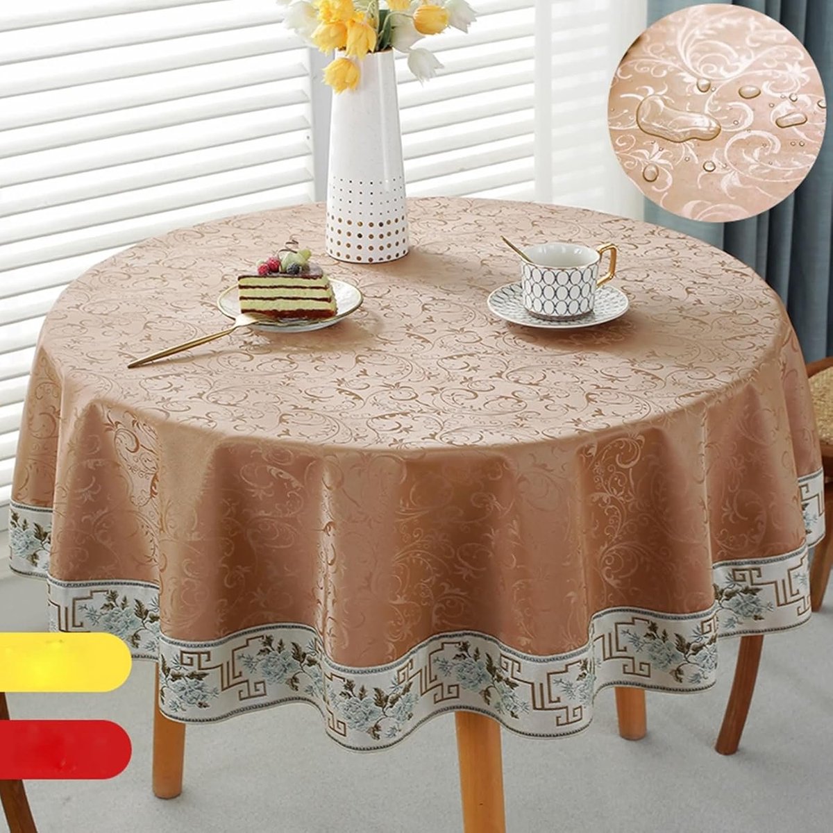 Ronde Tafelkleed - Tafeldecoratie - Eettafel Aankleden - Waterafstotend - 280 cm - Koffie