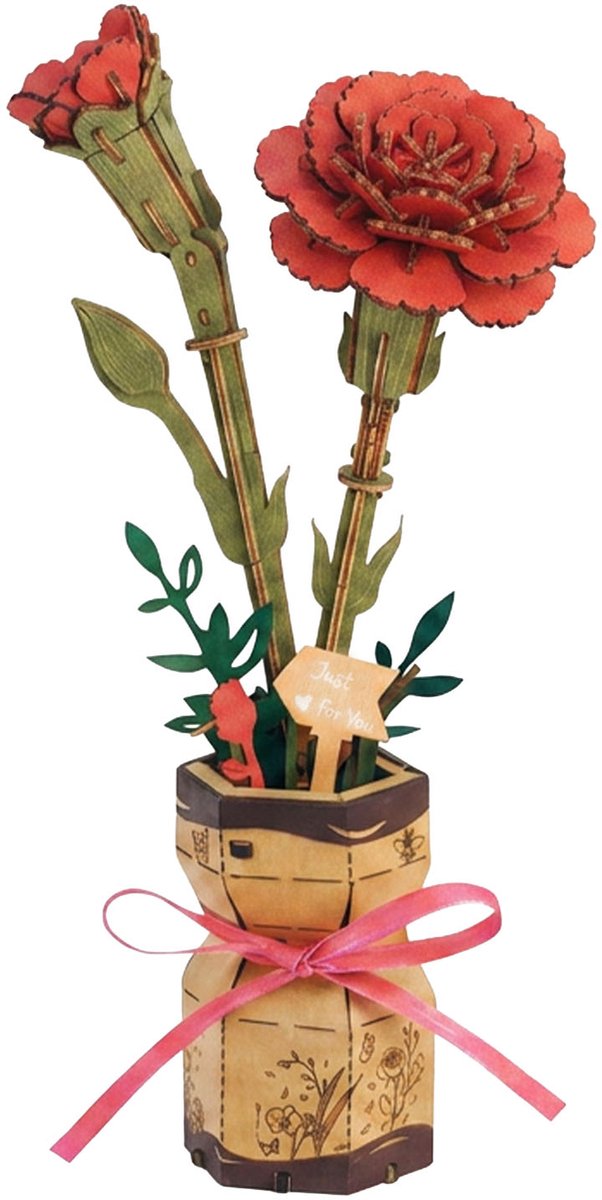 Inspirebox Modelbouwpakket Rode Bloem - Decoratieve Bloem - 3D Houten Puzzel - 20 cm - Bouwpakket voor Volwassenen en Kinderen - Creatief Knutselen - DIY Modelbouwpakketten