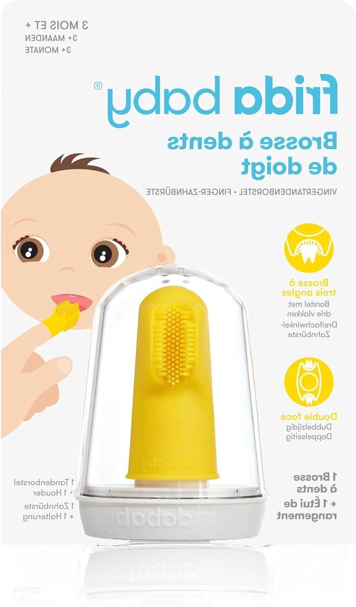Baby Vinger Tandenborstel - Babytandenborstel met Doosje - Mondhygiëne Baby - Dubbelzijdig Siliconen - 1 Stuk - Geel