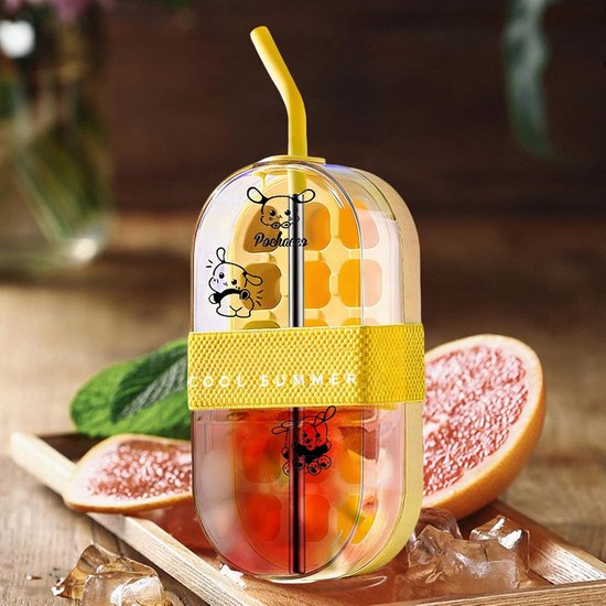 IJsblokjesmaker Fles - Drankkoeler - Dranken Koelen - 2-in-1 Ontwerp - 22 cm - Geel — afbeelding 2