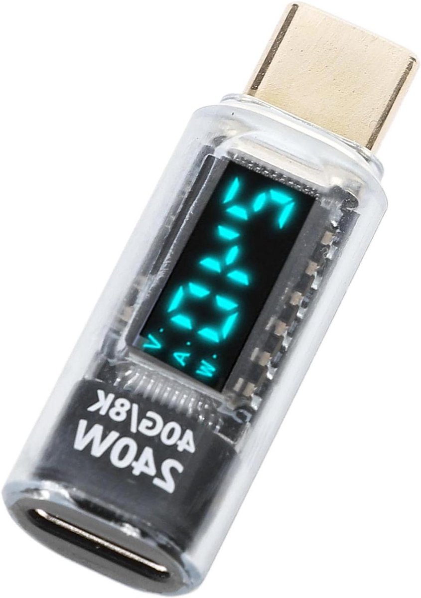 USB C Adapter - Stroommeter Tester - Snelle Data Overdracht - 240W PD Ondersteuning - 8K 60Hz - Zwart