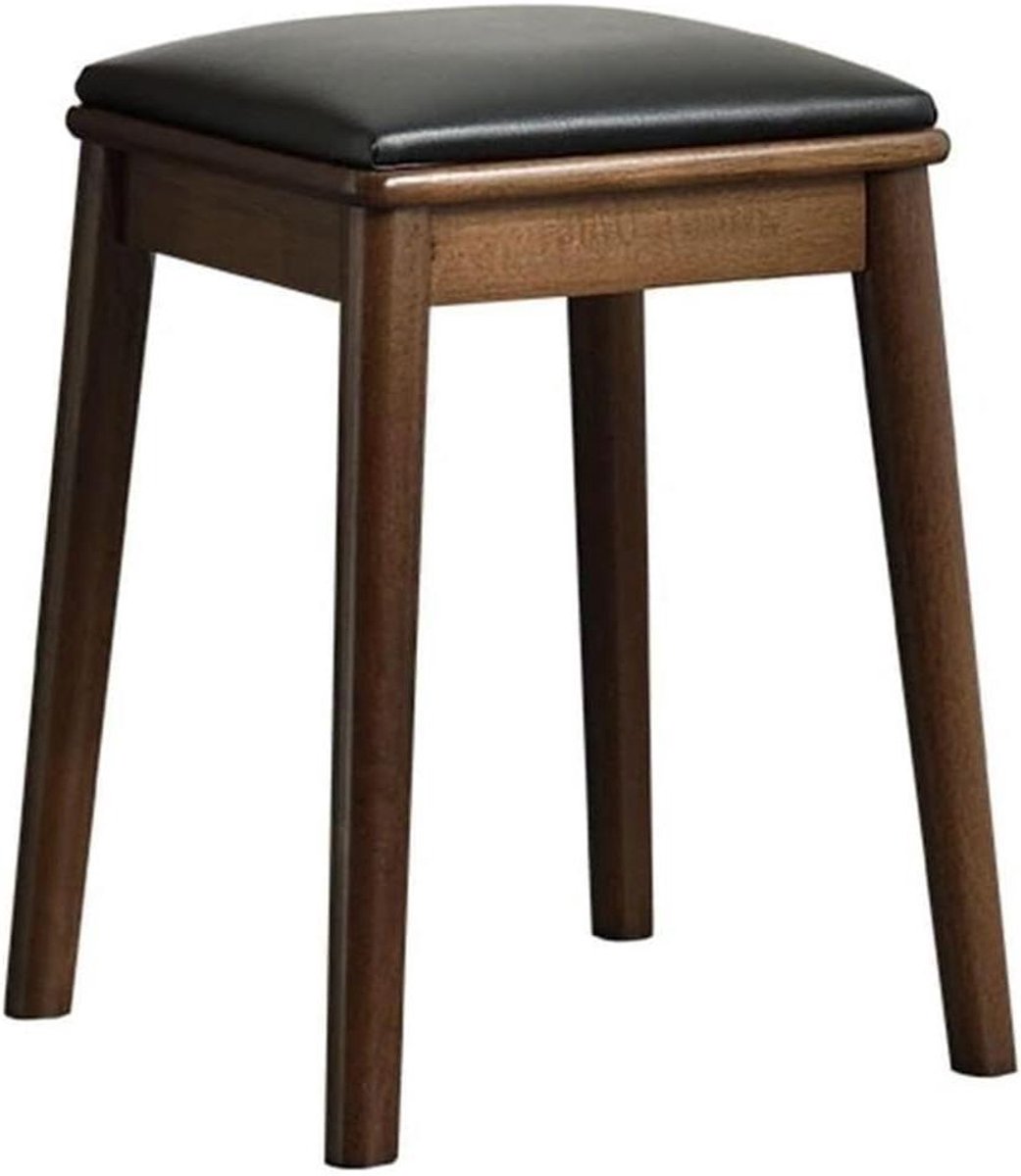 Leren Voetenbankje - Kaptafelkruk Pianokruk - Ontspannen Zitten - Massief Houten Frame - 28x28x28 cm - Zwart
