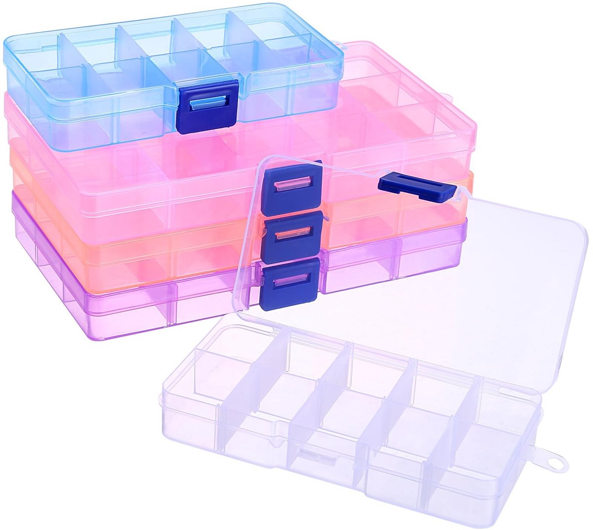 ONF3 - Plastic Opbergdozen - Sieraden Organizer - 5 Stuks - Transparant - Verstelbare Compartimenten - Geschikt voor Beads, Armbanden, Ringen en...