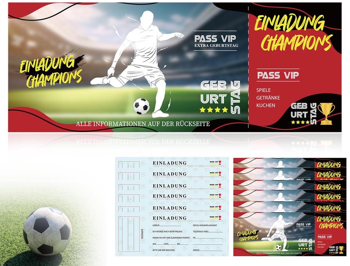 ONF3 - Uitnodigingskaarten - Voetbal - 12 stuks - Kinderverjaardag - Feestuitnodigingen - Creatief design - Geschikt voor jongens en meisjes