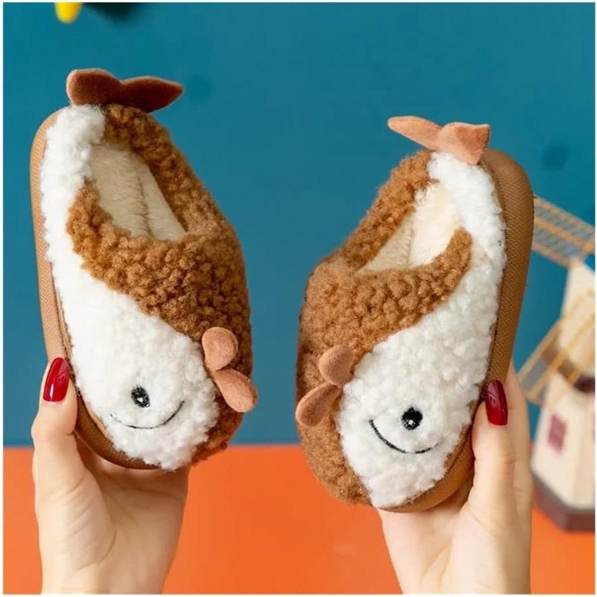 Kinder Pantoffels - Katoen Slippers - Binnen Gebruik - Antislip Zool - Maat 30-31 - Koffie