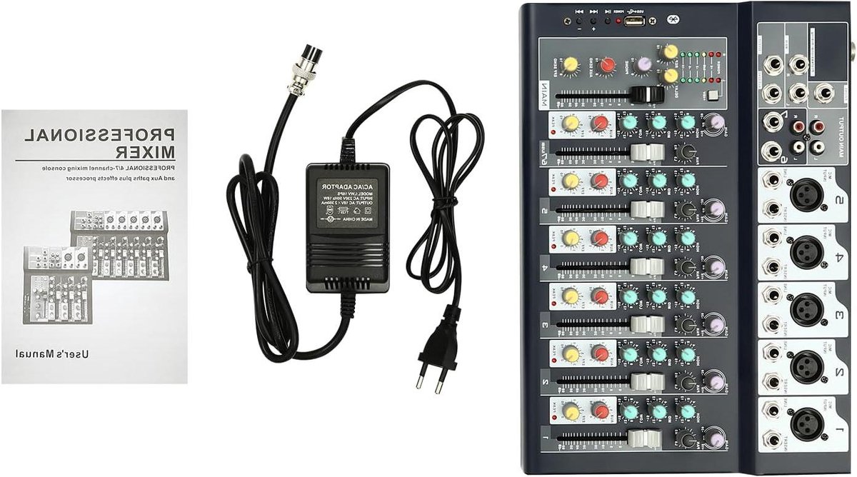 Audio Mixer - Geluidsmengpaneel - Live Streaming - 7 Kanalen - 23x33x3.7cm - Zwart