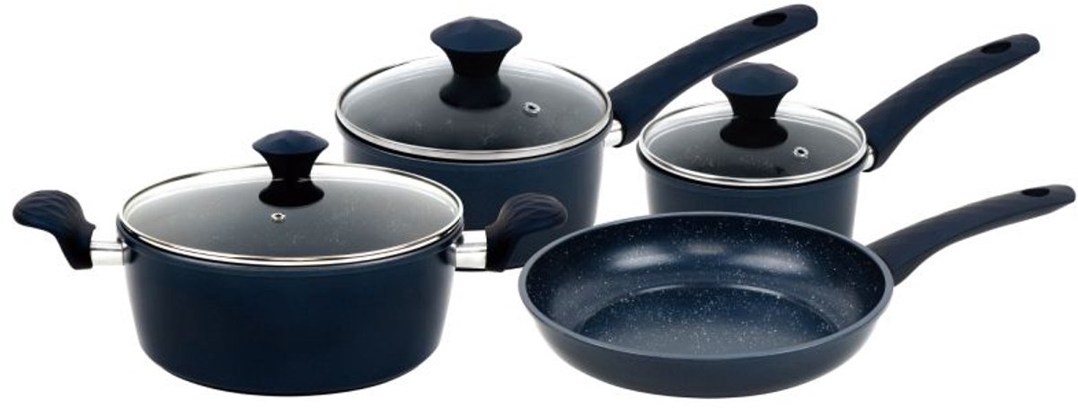Batterie de cuisine forgée revêtement en marbre Bleu 7 pièces Herzberg HG04685-BLU