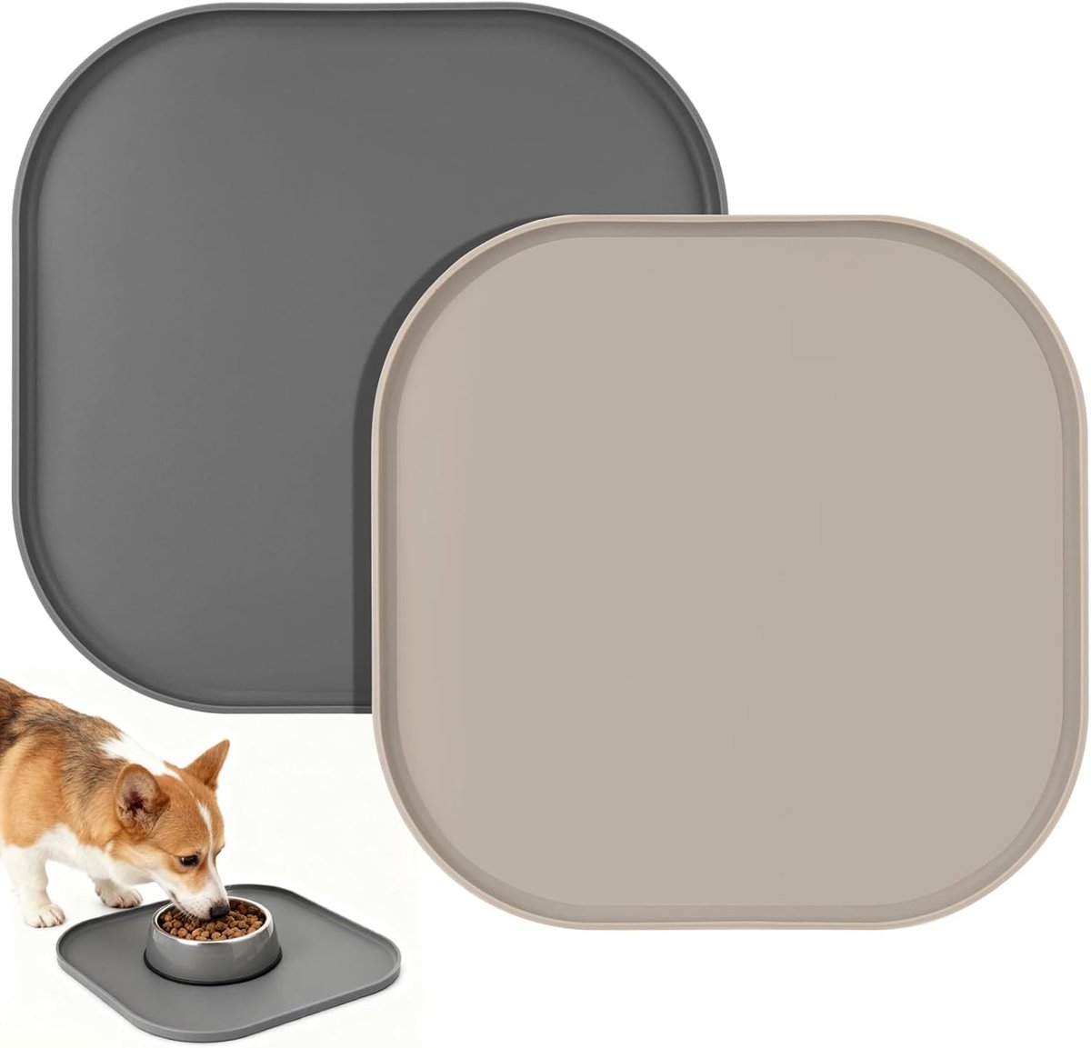 Famanu – Set van 2 waterdichte siliconen voermatten voor honden en katten, antislip, 26 x 26 cm