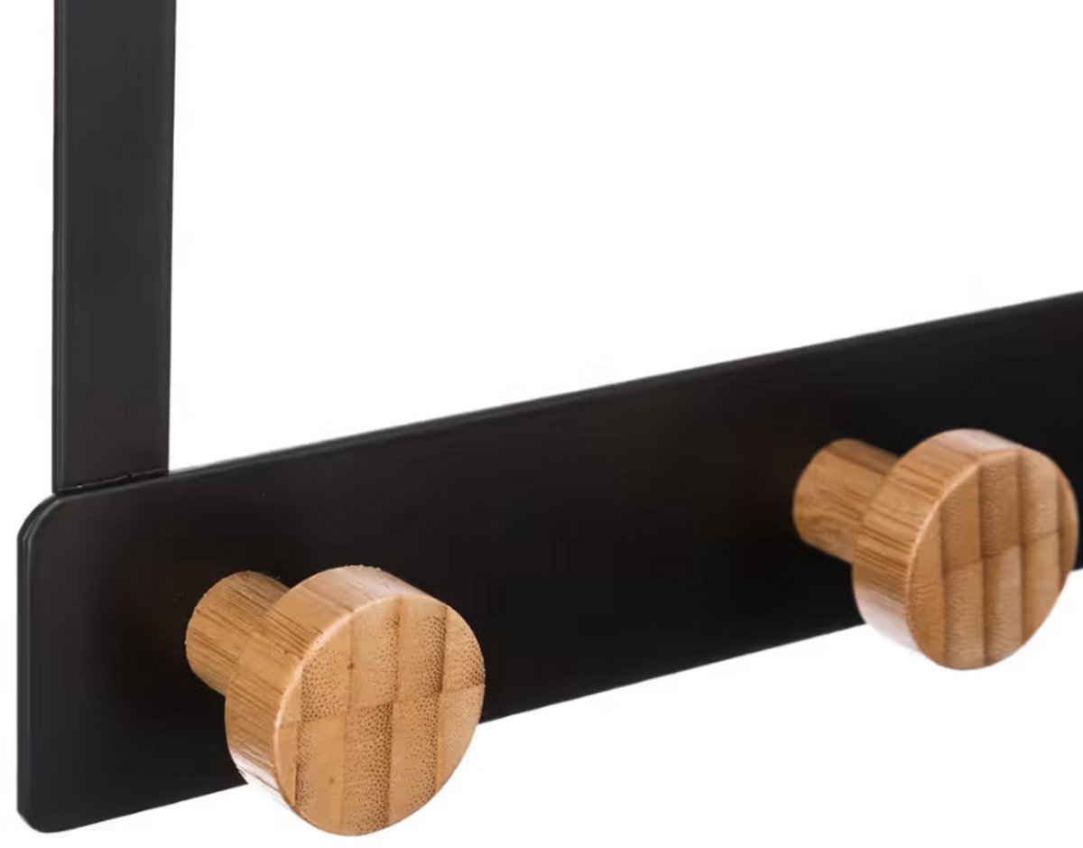 Zwarte metalen deurhaak met 3 bamboe haken - Bois|Metaal - Zwart - SILUMEN