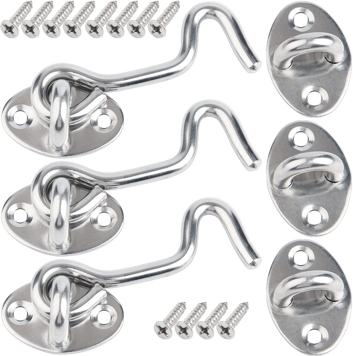 aladdien - Deurhaak en Oogsluiting - Deursloten - 3-pack 75mm - Sterke Beveiliging - Ideaal voor Garages en Badkamers - Duurzaam en Roestvrij