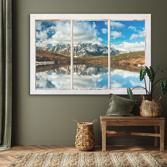 Décoration murale Métal - Aluminium Peinture Industrielle - Vue à travers - Montagnes - Water - 180x120 cm - Dibond - Photo sur aluminium - Décoration murale industrielle - Pour le salon / chambre