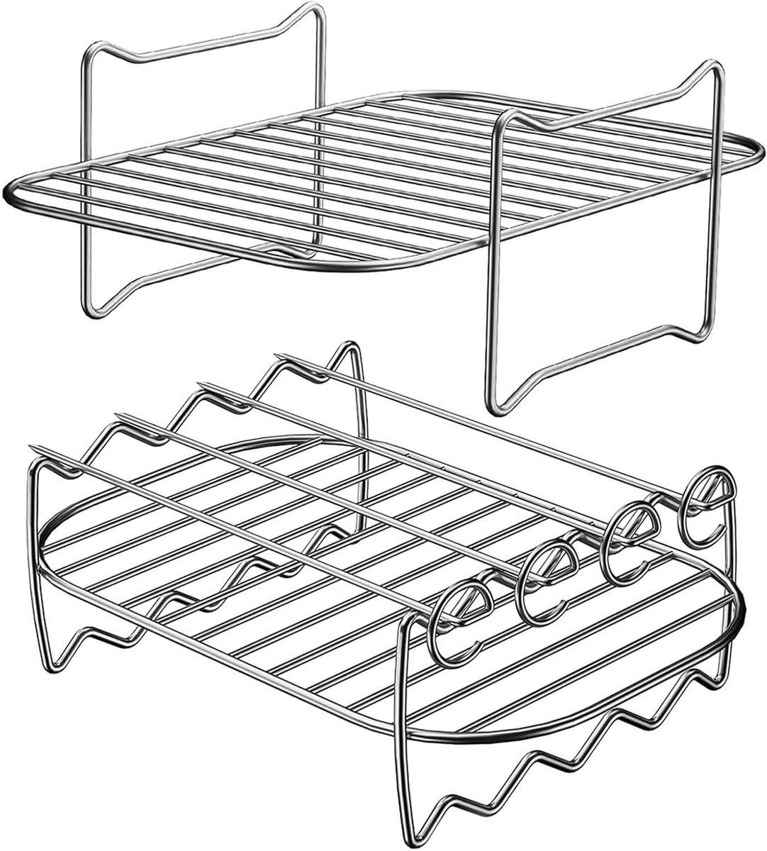 Airfryer Grillrooster - Holle RVS Stand - Gezonder Grillen - Antiaanbaklaag - 9.9 x 15.7 x 9.9 cm - Zilver