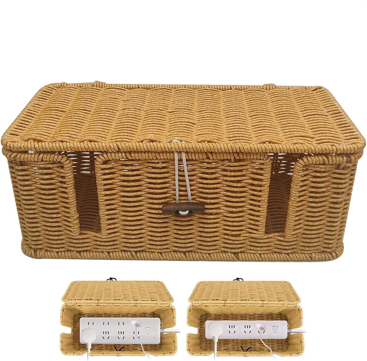 Kabel Organizer Box - Draad Opbergdoos - Bureau Netjes Houden - Handgeweven Imitatie Rotan