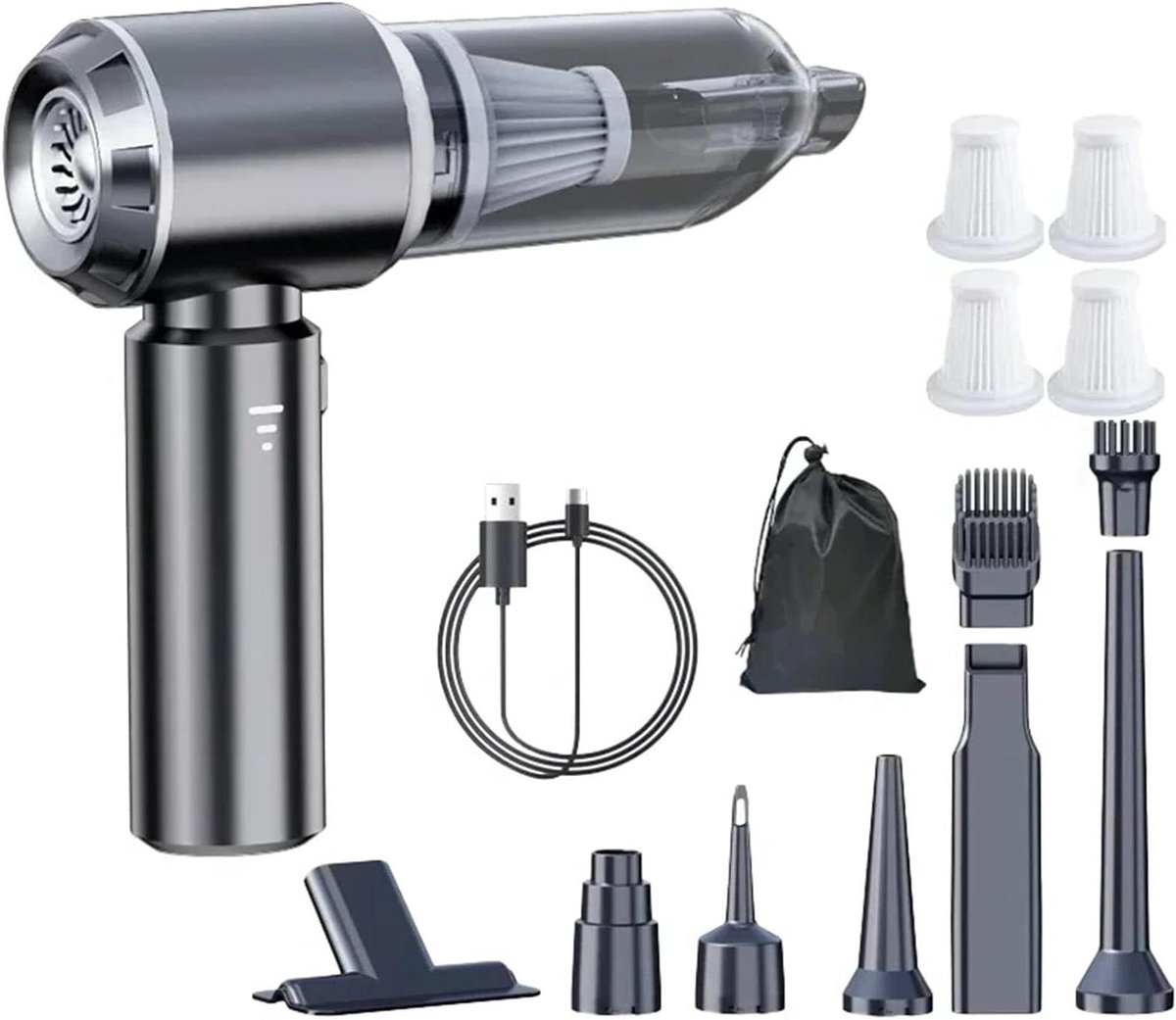 Draagbare Stofzuiger - Mini Kruimeldief - Auto Interieur Reinigen - Borstelloze Motor - 500 Gram Capaciteit - Gun Grey