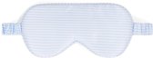 Blauw en wit gestreept slaapmasker met elastische bandjes.