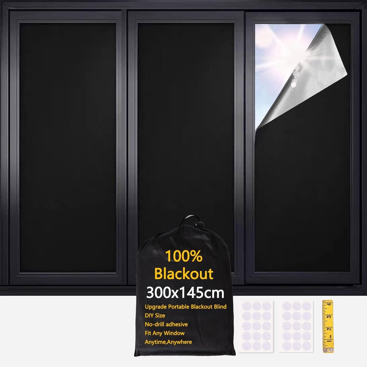 SPHProducts - Zwarte Blackout Gordijnen - Lichtgewicht - Waterdicht - 300 x 145 cm - Wasbaar - Perfect voor slaapkamer en woonkamer - Ideaal voor privacy