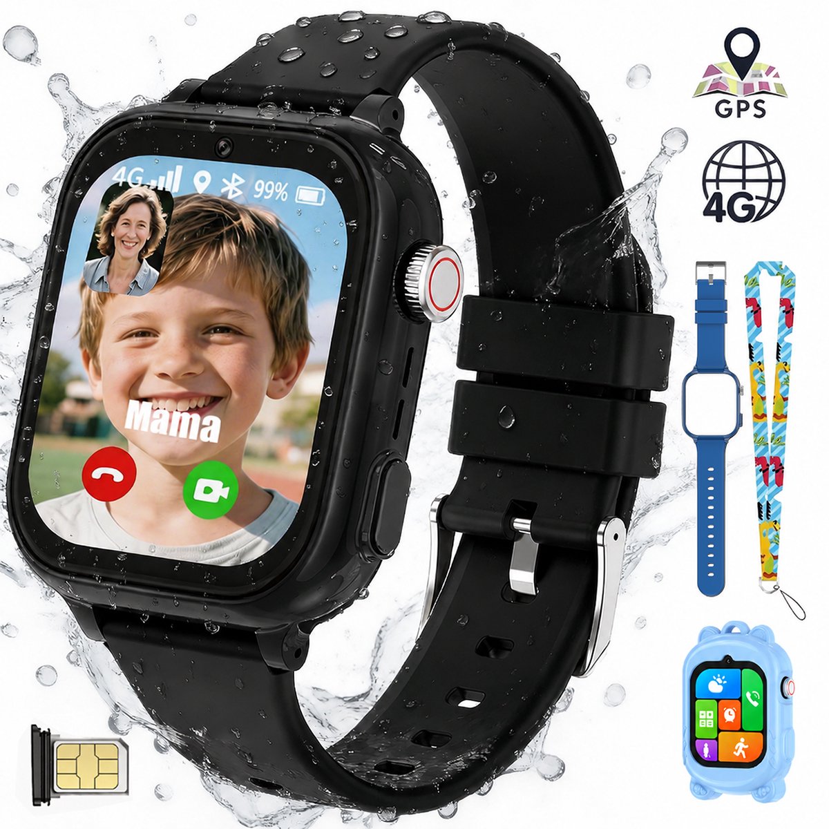 Vashoy T53-Kinderhorloge-Nieuwe smartwatches voor kinderen met GPS-videogesprek-SOS-Leermodus-App om te downloaden-Cadeaus voor kinderen van 5 tot 16 jaar - Zwart