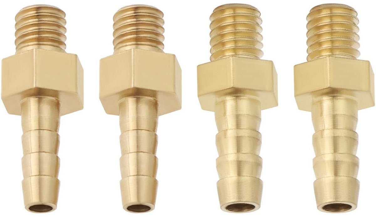 aladdien - Barb Hose Tail Connector - 4x M5 - Voor Tuin en Zwembad - Koper - Voor Tuinslangen - Geschikt voor Waterafvoer - Model: M5