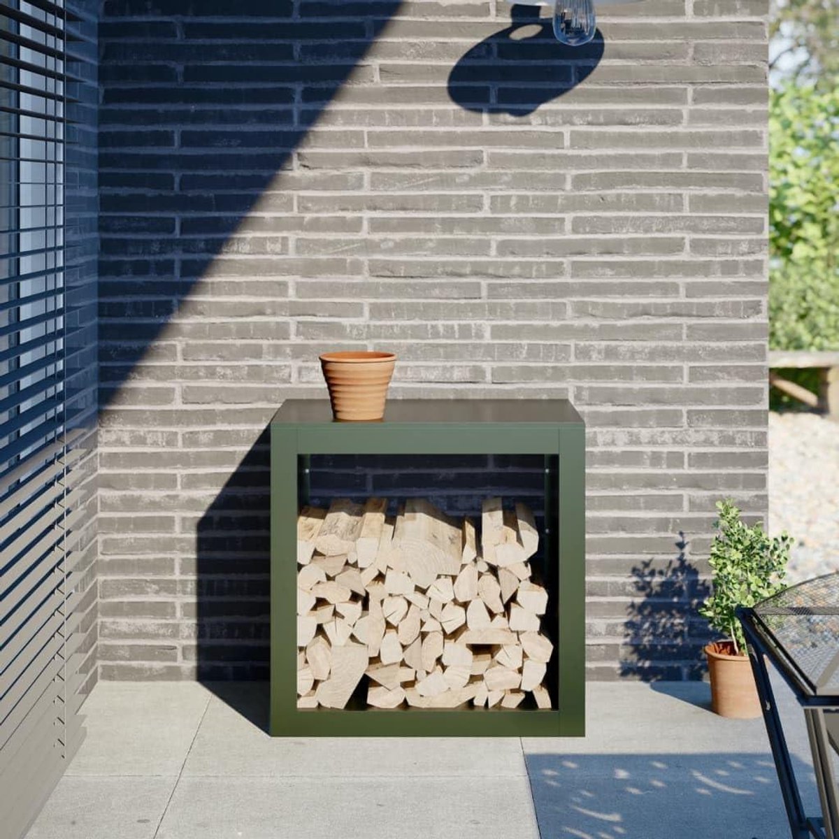 Houtrek Staal - Brandhout Opslag - Open Haard Gebruik - Verhoogde Luchtcirculatie - 60 x 40 cm - Groen