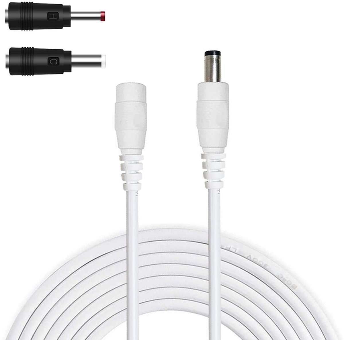 aladdien - Verlengkabel - 1 m - Stekker naar bus - Wit - 2 DC-converters - Voor voeding - Geschikt voor LED, CCTV-camera, auto