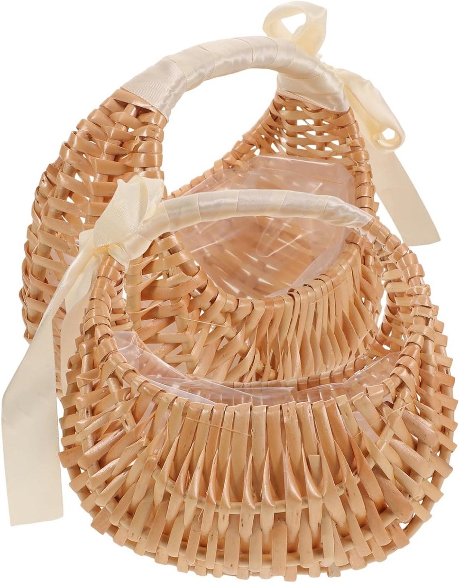 Bloemenmandjes Set - Bruiloft Decoratie - Bruiloft Bloemen - Handgemaakt Wilgenhout - 18 cm - Beige