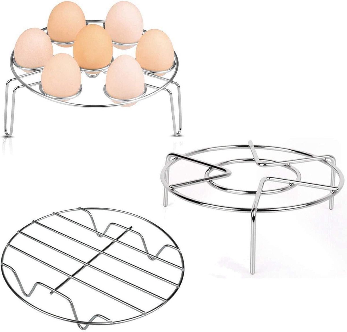 Stoomrek Set - Kookrek - Gezond Koken - Roestvrij Staal - 7 Inch Diameter - Zilverkleurig
