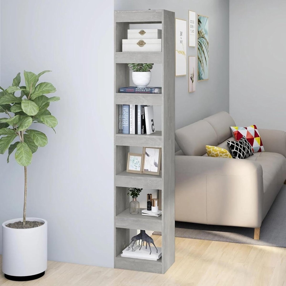 Boekenkast - Opbergrek - Boeken Opbergen - Ruimteverdeler - 198 cm - Betongrijs