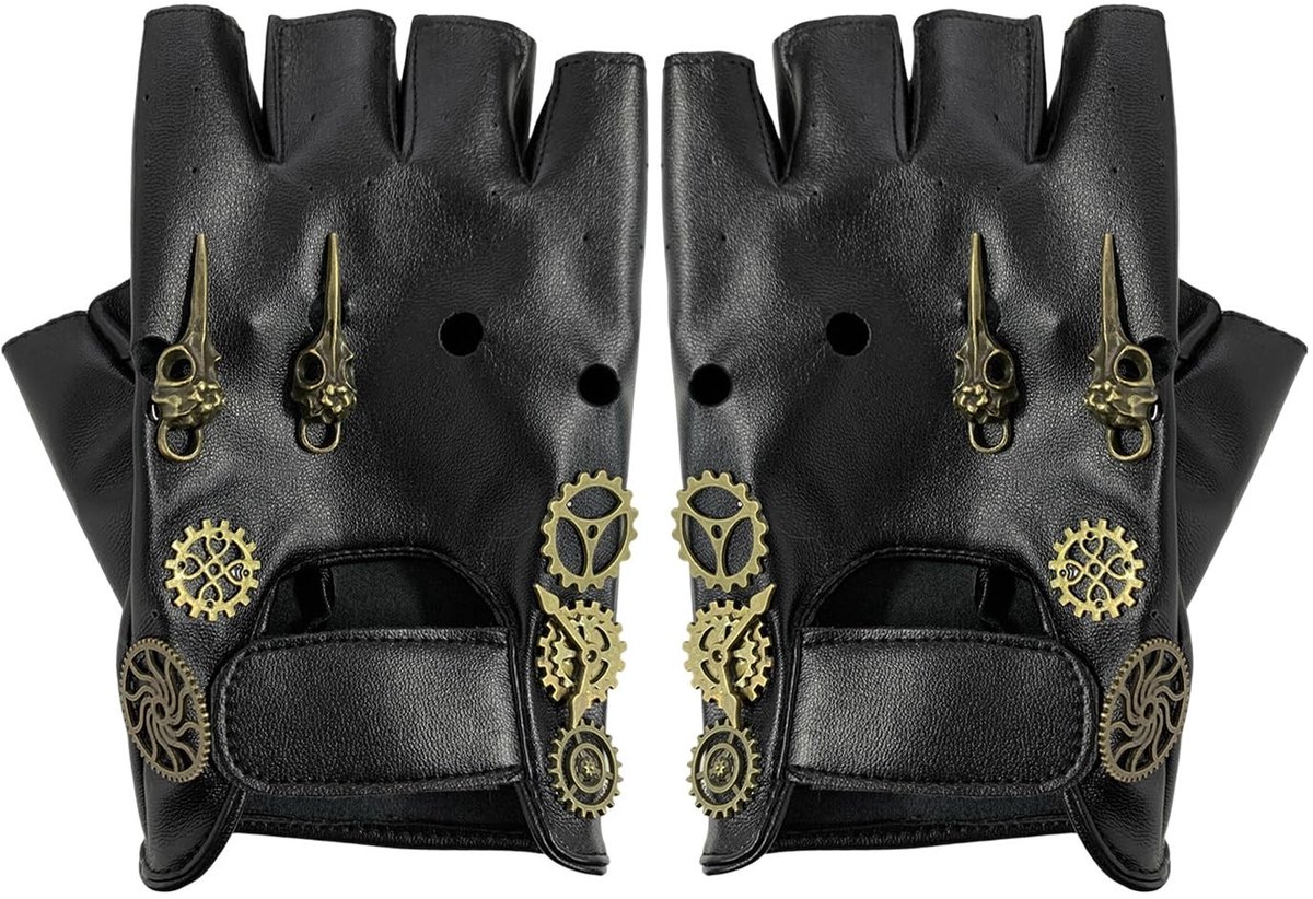 aladdien - Halve vinger handschoenen - Steampunk stijl - Cool design - Zwart - Motorfiets accessoires - Perfect voor cosplay - Comfortabel en robuust