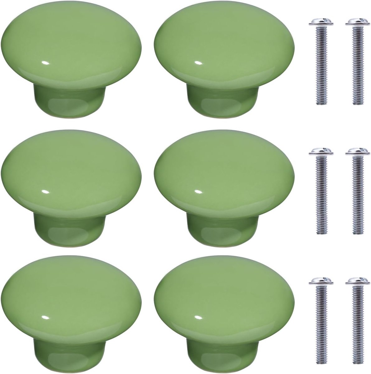 Meubelknoppen Set - Keramische Handgrepen Rond - 6 Stuks 32mm - Glad Oppervlak Veilig Design - Voor Kinderkamer Keuken Kast - Groen