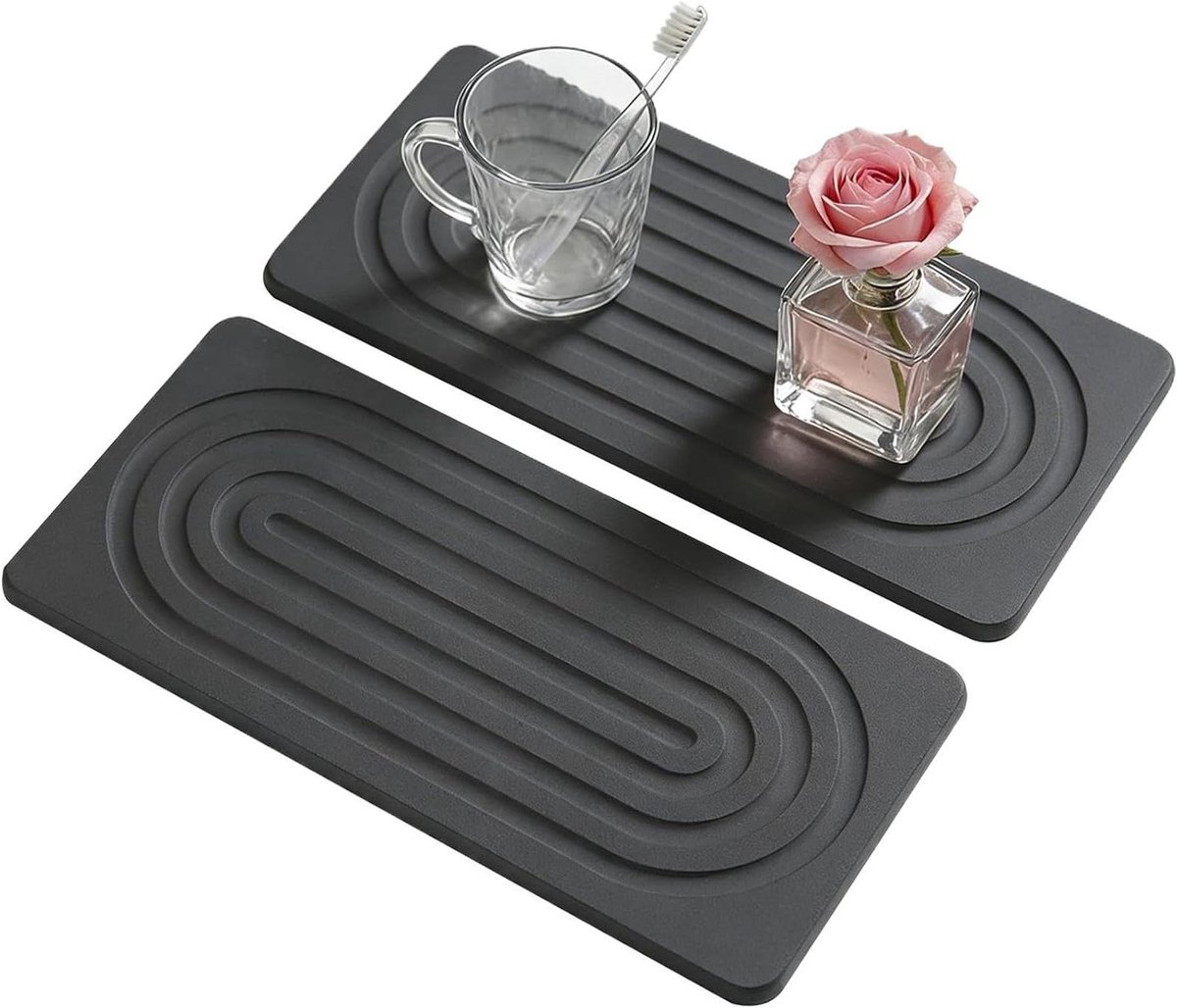 Afdruipmat - Droogmat Keuken - Vaat Drogen - Sneldrogend en Lekvrij - 20x10cm - Donkergrijs