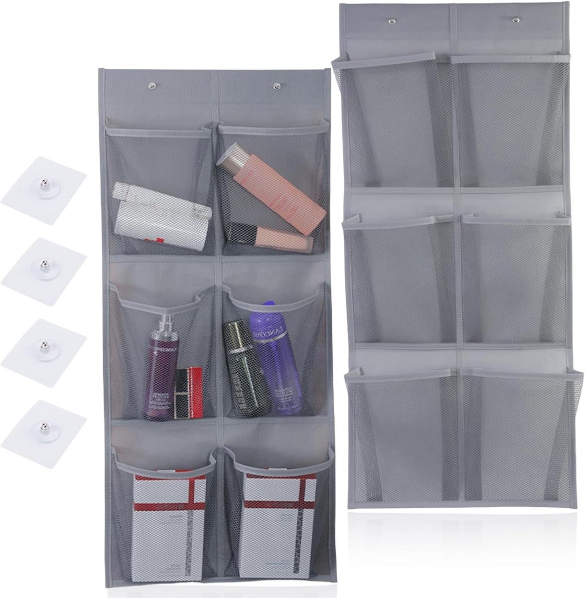 Deurorganizer set - Hangende opberger - Ruimte ordenen - Met 6 mesh vakken - 76 x 35 cm - Grijs