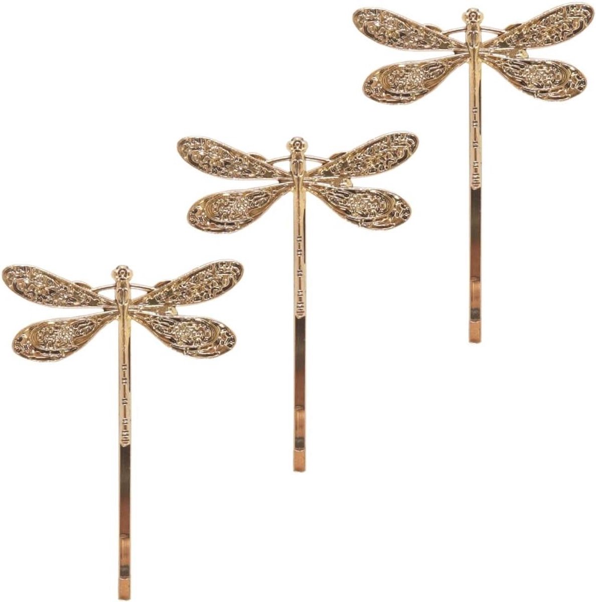 Vintage haarspeldjes - Libelle klemmen - Feestelijk haar - Delicaat design - 3 stuks - Goud