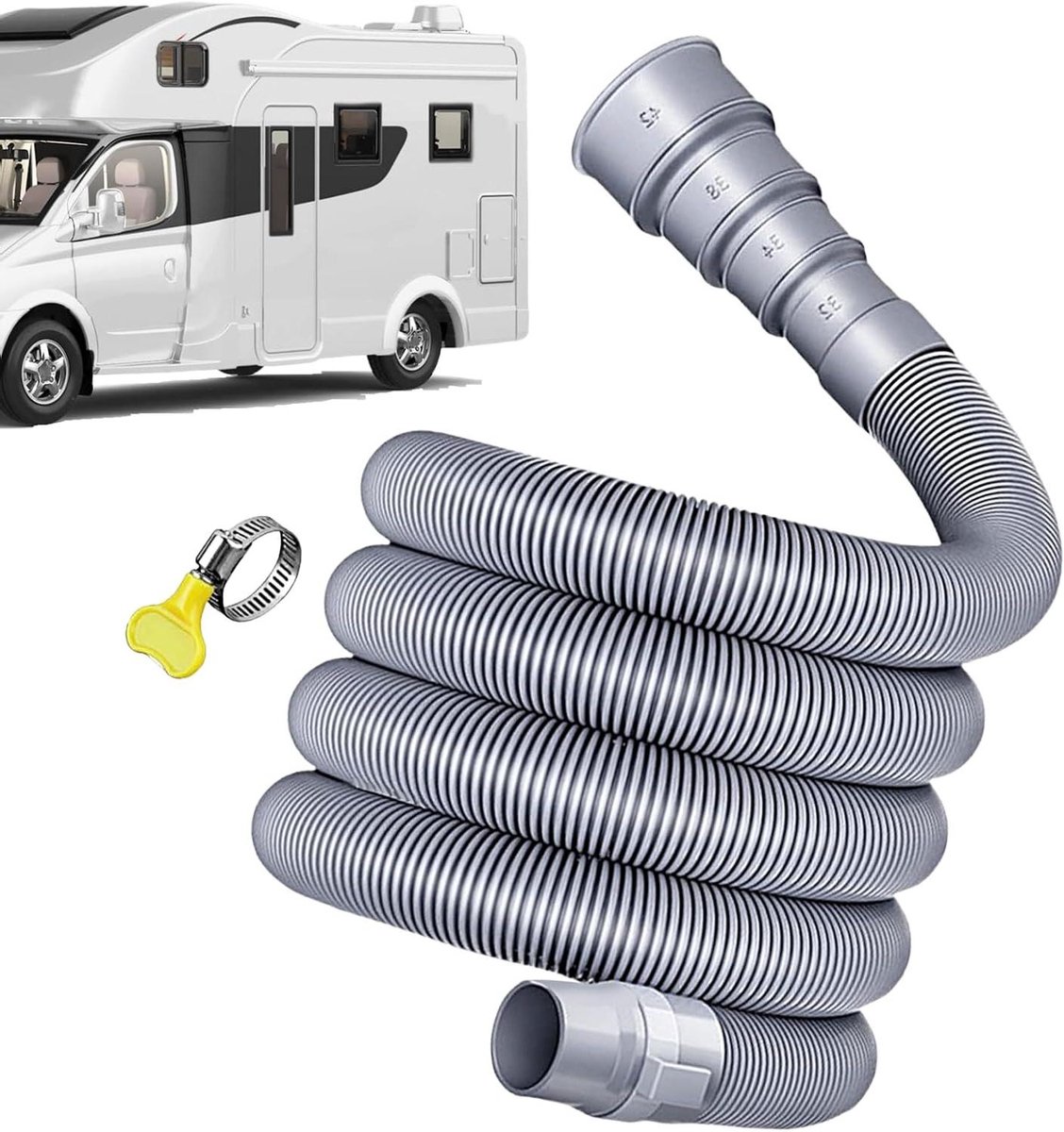 Rioolslang Camper - Afvoerslang Caravan - Afvalwater Beheer - Lekvrije Koppeling - Tot 5 Meter - Grijs