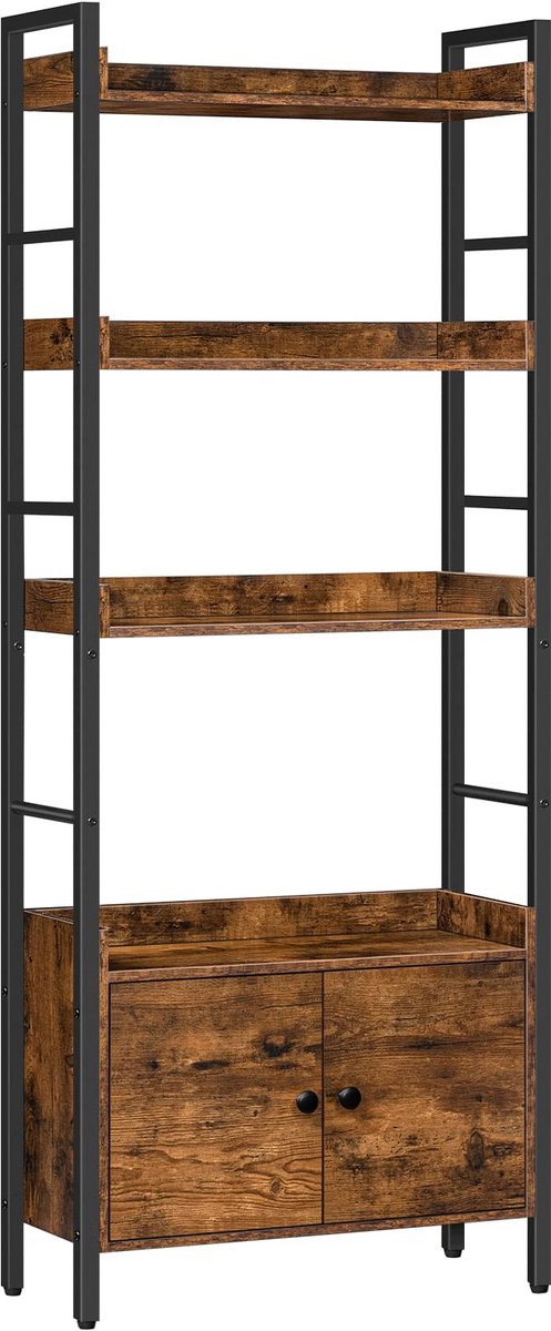 aladdien - Boekenkast - Industrieel Design - Opbergrek met Deuren - 4 Niveaus - Ruimtebesparend - Geschikt voor Woonkamer, Kantoor, Keuken, Werkkame...