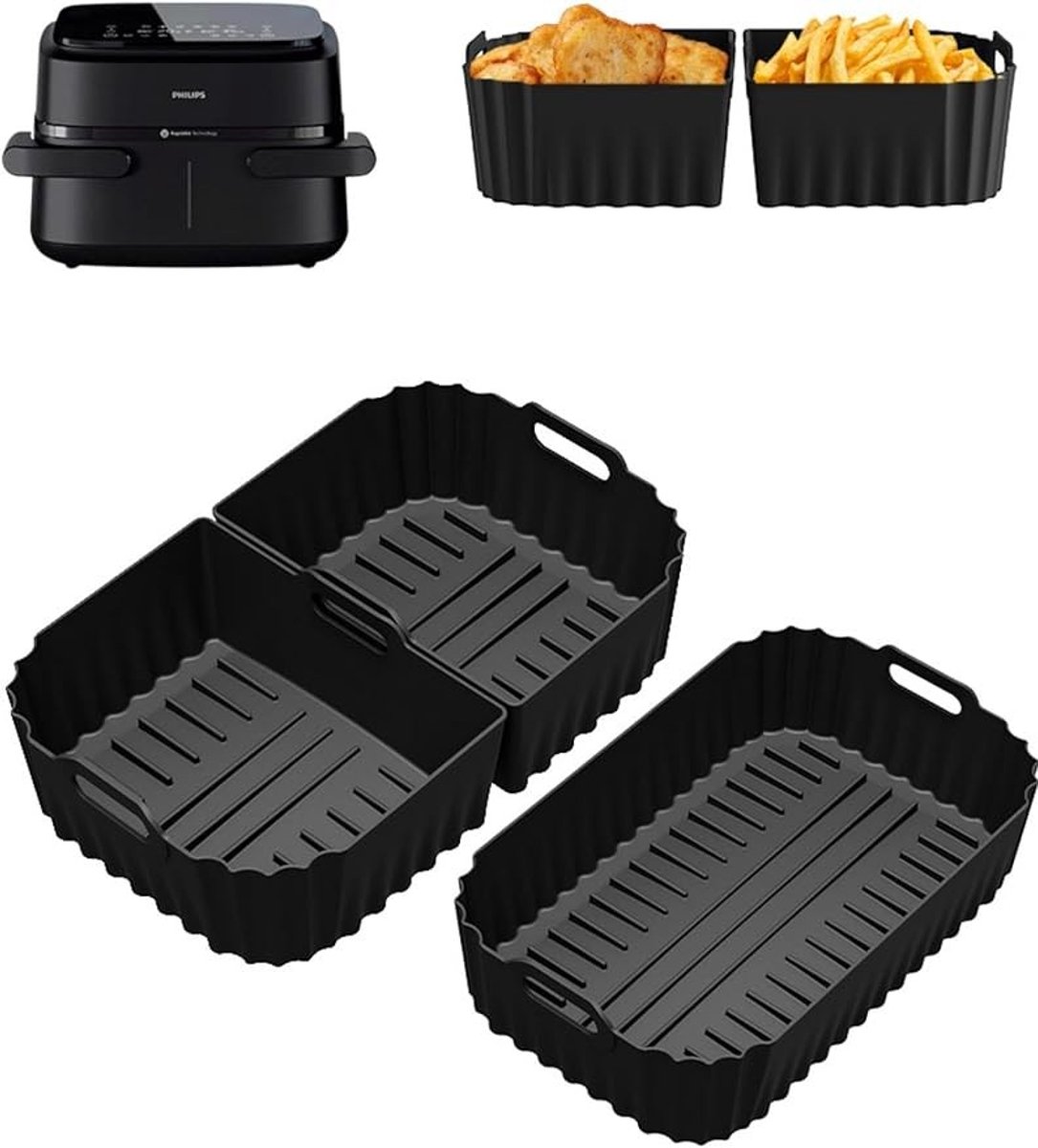 3-delige siliconen accessoireset voor heteluchtfriteuse, antiaanbaklaag, BPA-vrij, zwart