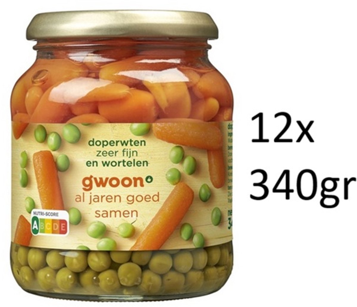 G'woon gwoon - Doperwten en wortelen - multipak 12x 340 gram