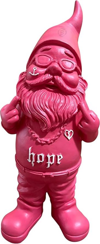 Equivera Nain de jardin - Nain de jardin avec majeur - Doigt d'honneur - Nain de jardin amusant - Figurine de jardin amusante - Décoration de jardin - Astuce cadeau !