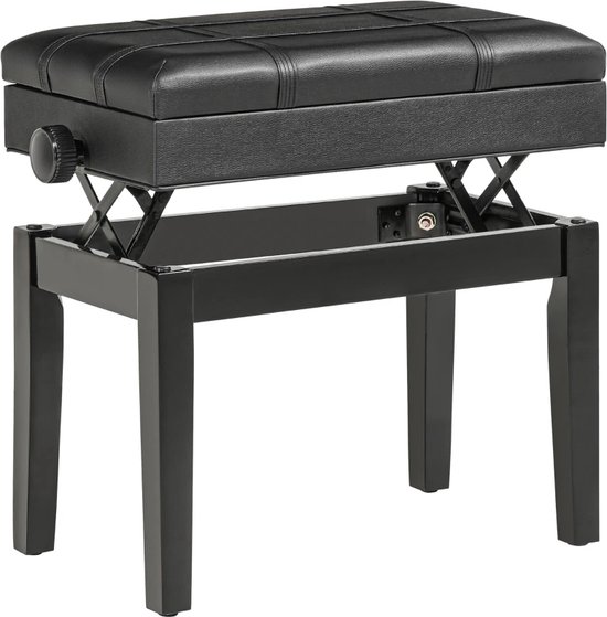 HOMCOM Pianobank met verstelbare hoogte en verborgen opbergruimte, pianobank met lederen kussen, zwart, 75 x 35 x 49 cm