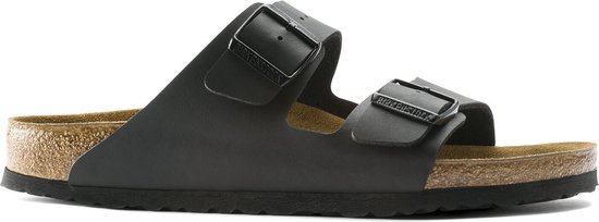 Zwarte Birkenstock Arizona slipper, zijaanzicht.