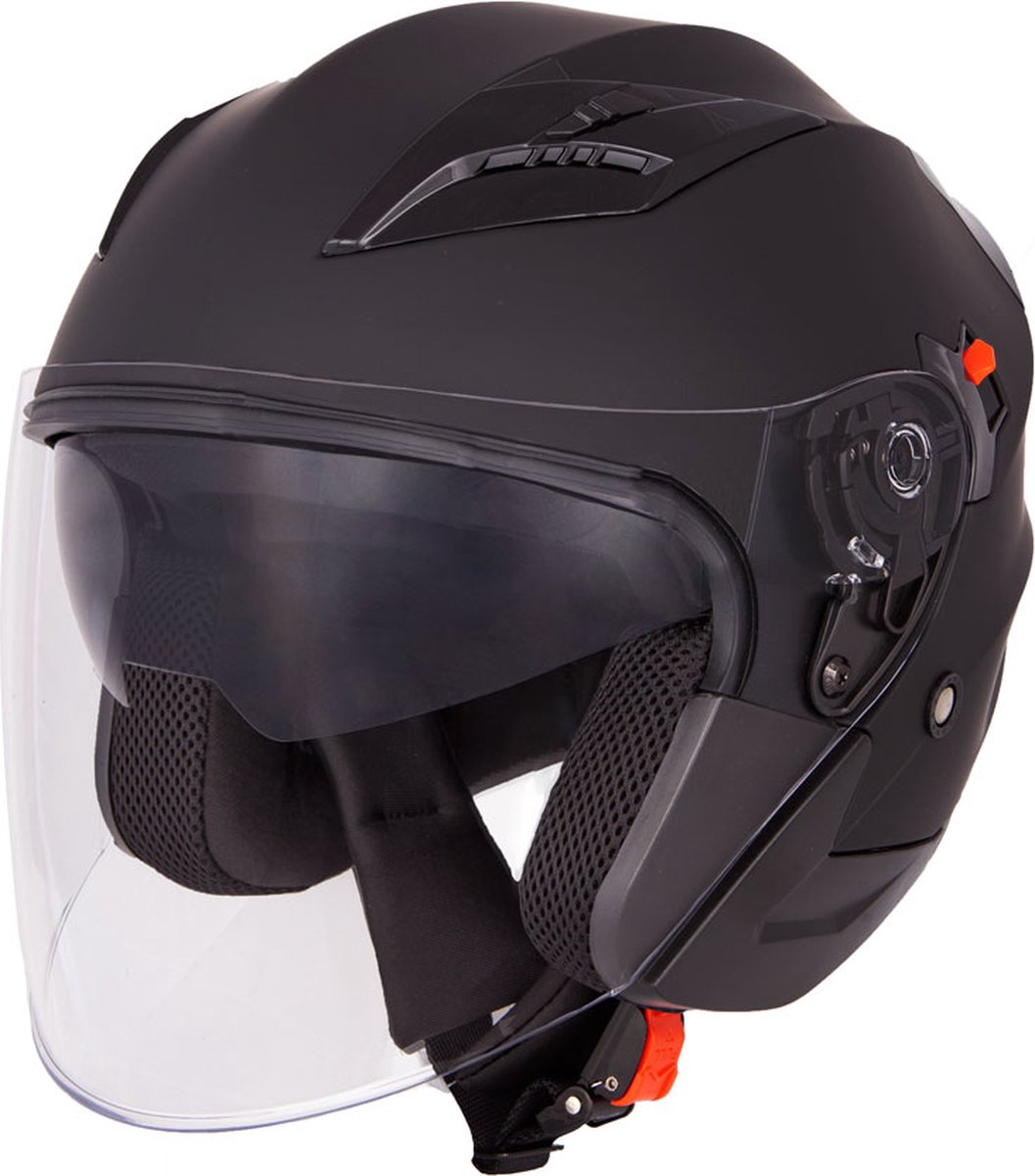 VINZ Navarra Jethelm met Zonnevizier - Scooter Helm / Brommer Helm / Motorhelm / Helm Snorfiets Helmplicht - L