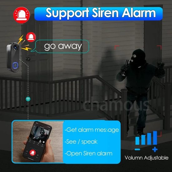 Trovado Video Deurbel met Camera + Wifi - bewegingssensor - Draadloos op Accu - Inclusief Draadloze Gong en 256GB SD Kaart - 1080P - Slimme Deurbel van Merkloos — afbeelding 5
