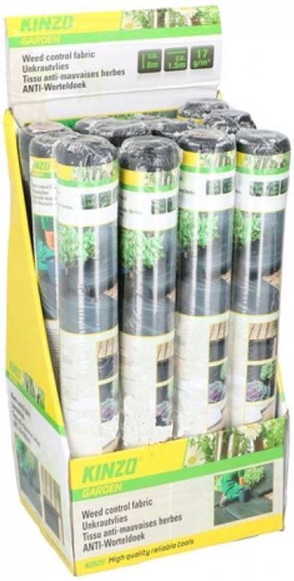 Kinzo Anti worteldoek - zwart - 1,5 x 8 meter - polyester - onkruiddoek - onkruidbestrijding/moestuin ondergrond doek