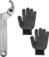 Verstelbare haaksleutel 19-51 mm C-haaksleutel Chroomvanadium haaksleutel met antisliphandschoenen voor vierkante moeren (16,5 x 3,5 x 0,5 cm)