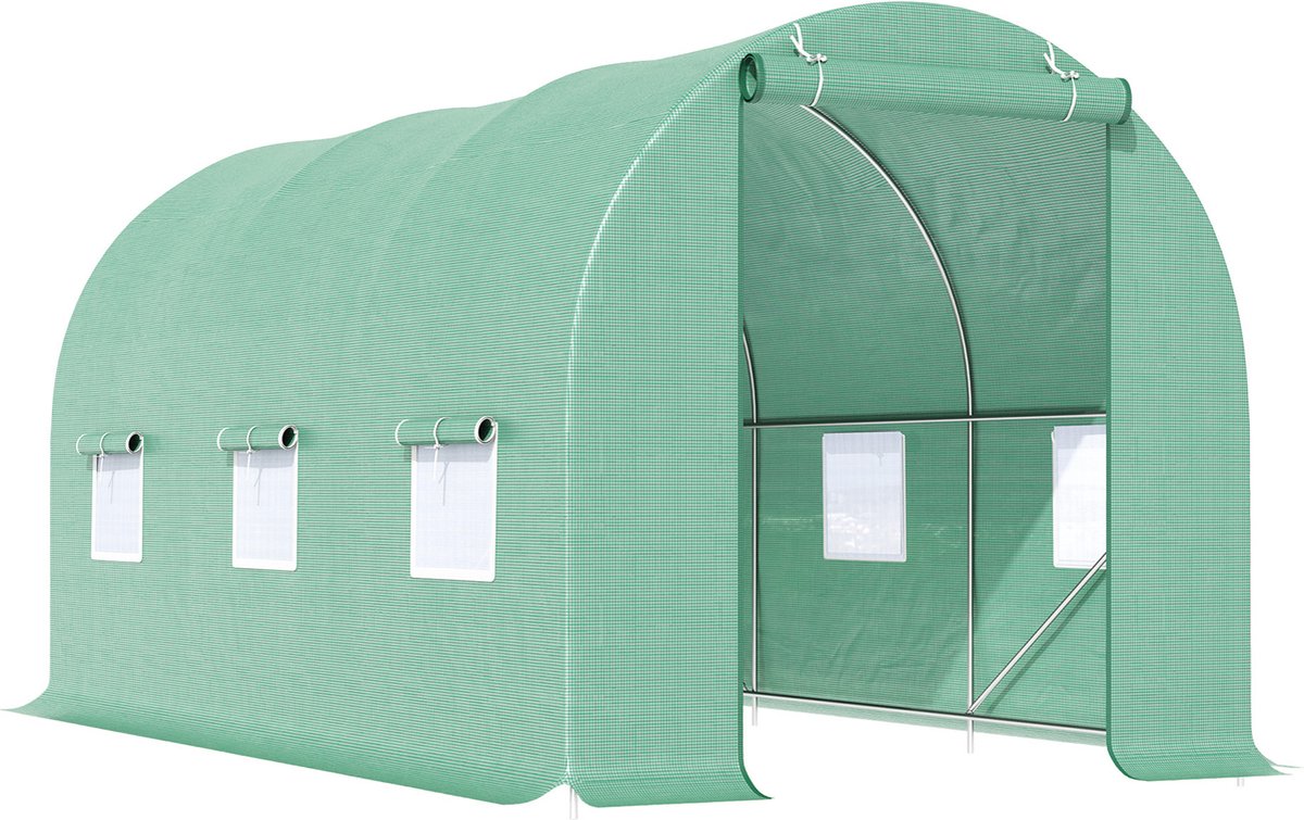 Bol.com Outsunny - Tunnelkas - met Raam - 445L x 200B x 200H cm - Groen aanbieding